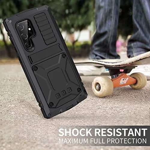 Simicoo Samsung S22 Ultra Metal Case with Screen Protector & Stand | Heavy Duty Shockproof Cover for Samsung S22 Ultra (Black) thumbnail 5