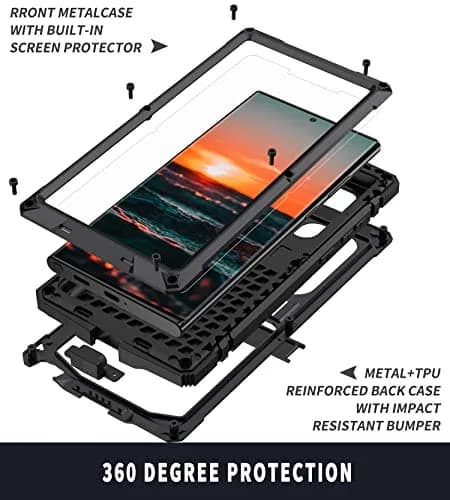 Simicoo Samsung S22 Ultra Metal Case with Screen Protector & Stand | Heavy Duty Shockproof Cover for Samsung S22 Ultra (Black) thumbnail 6
