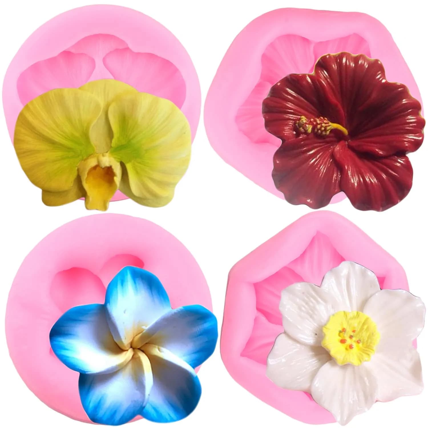 ZiXiang Flower Silicone Molds Set of 4 | Food Grade Plumeria Orchid Fondant Molds for Cake Decorating — Style A