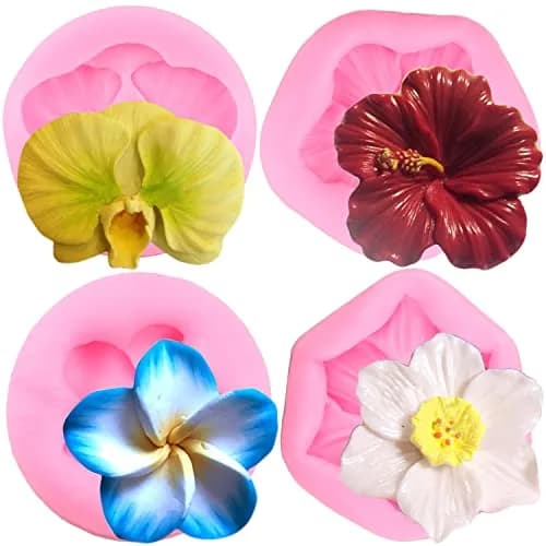 ZiXiang Flower Silicone Molds Set of 4 | Food Grade Plumeria Orchid Fondant Molds for Cake Decorating thumbnail 1