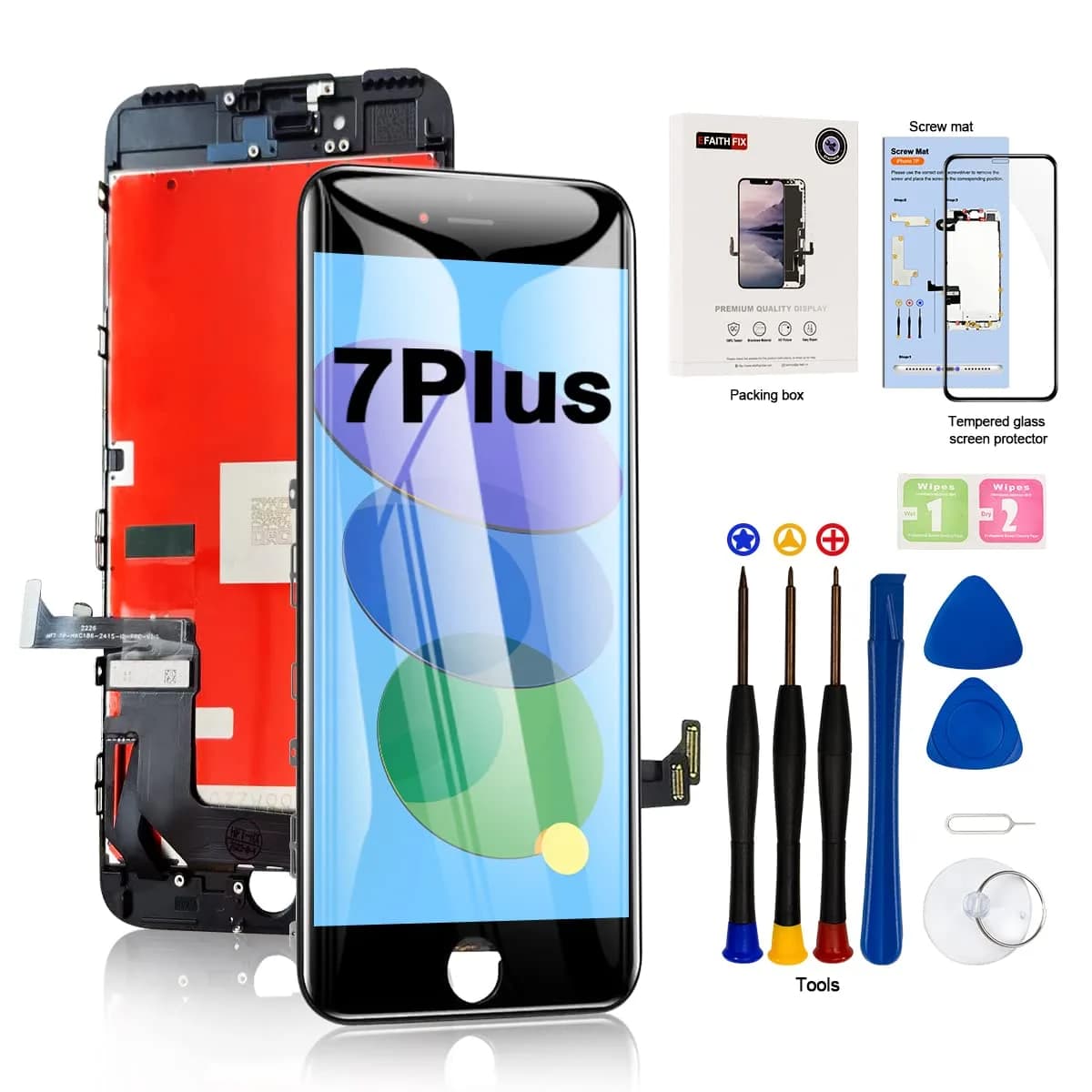 EFAITHFIX Black LCD Screen Replacement for iPhone 7 Plus 5.5 Inch Frame Assembly with Tools Kit | Incell Display - main product image