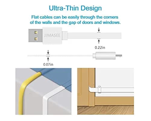 JJMASEE 26ft (7.9m) White Micro USB Extension Cable with Adapter, 2-Pack | Weatherproof Power Cord for Wyze/Blink Cams thumbnail 6