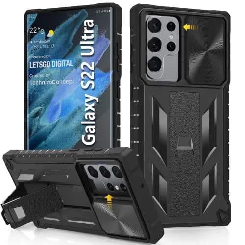 SOiOS Samsung Galaxy S23 Ultra Case with Kickstand & Slider | Rugged Military Design, Black thumbnail 1