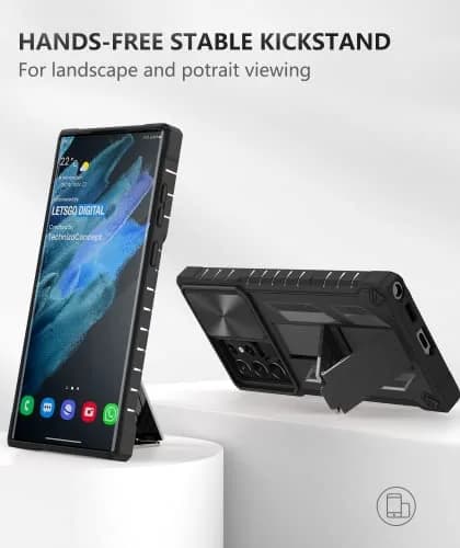 SOiOS Samsung Galaxy S23 Ultra Case with Kickstand & Slider | Rugged Military Design, Black thumbnail 4