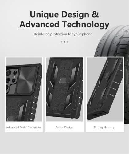 SOiOS Samsung Galaxy S23 Ultra Case with Kickstand & Slider | Rugged Military Design, Black thumbnail 7