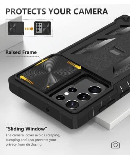 SOiOS Samsung Galaxy S23 Ultra Case with Kickstand & Slider | Rugged Military Design, Black thumbnail 3