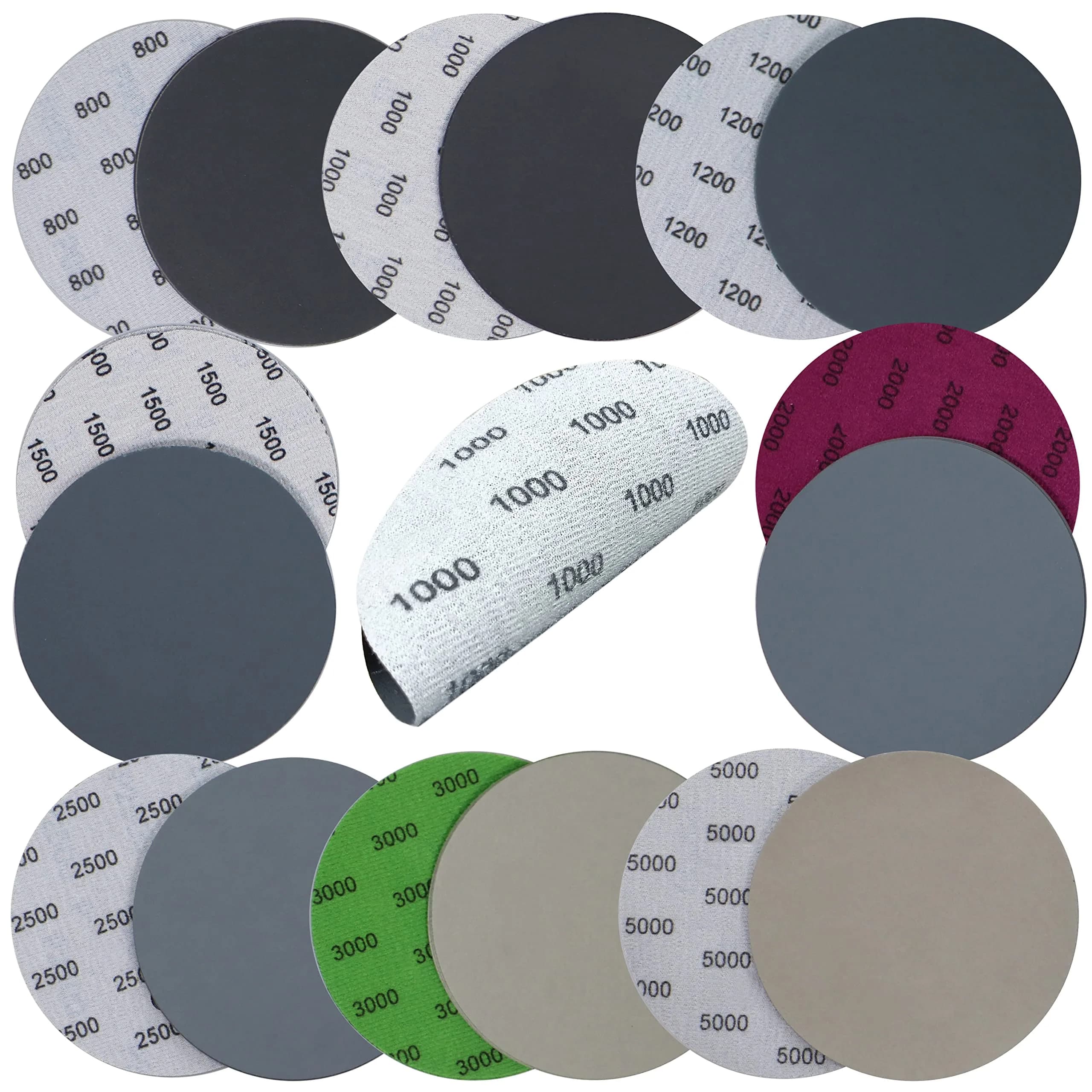 Aewio 5 Inch No Hole Sanding Discs 40PCS - 800 to 5000 Grit | Wet Dry Silicon Carbide for Orbital Sanders - main product image