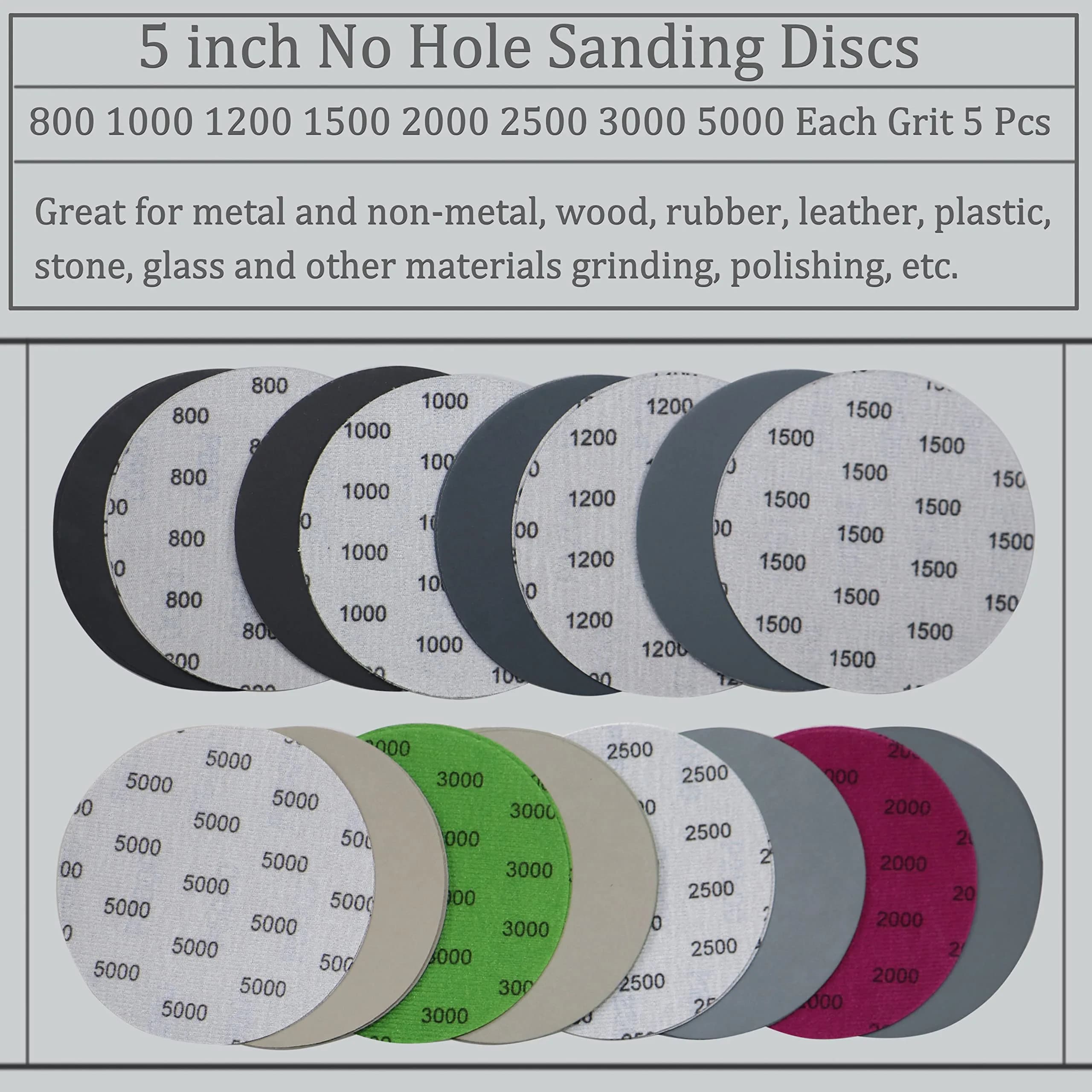 Aewio 5 Inch No Hole Sanding Discs 40PCS - 800 to 5000 Grit | Wet Dry Silicon Carbide for Orbital Sanders - view 7