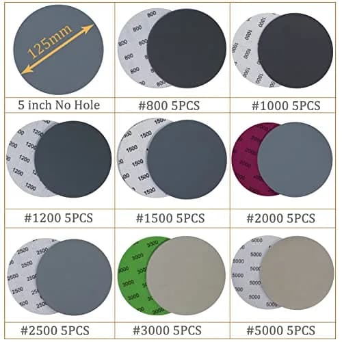 Aewio 5 Inch No Hole Sanding Discs 40PCS - 800 to 5000 Grit | Wet Dry Silicon Carbide for Orbital Sanders thumbnail 2