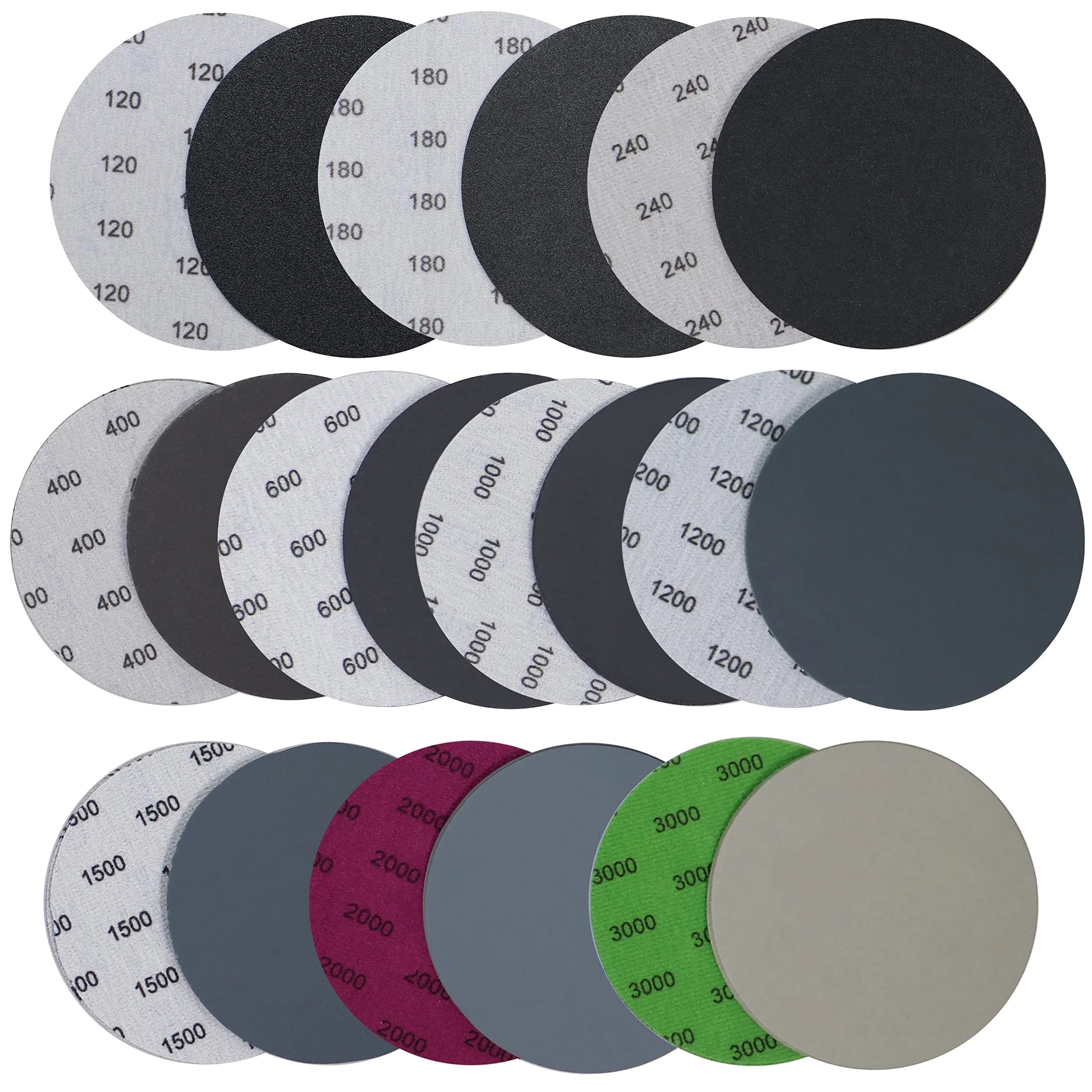 Aewio 5 inch No Hole Sanding Discs 125mm (5 inch) | 40PCS Grit #120-#3000 Wet Dry Sandpaper for Random Orbital Sanders - main product image