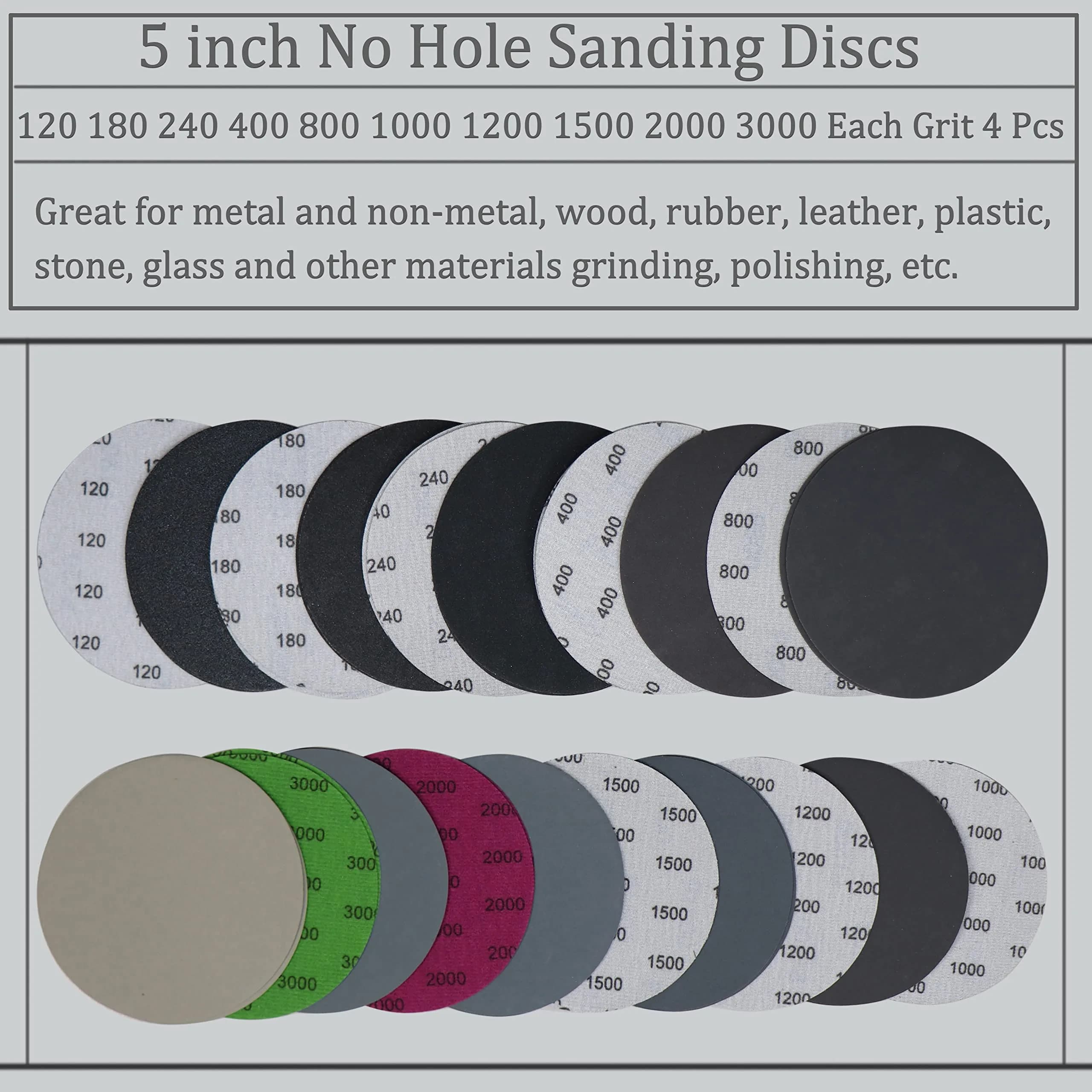 Aewio 5 inch No Hole Sanding Discs 125mm (5 inch) | 40PCS Grit #120-#3000 Wet Dry Sandpaper for Random Orbital Sanders - view 7