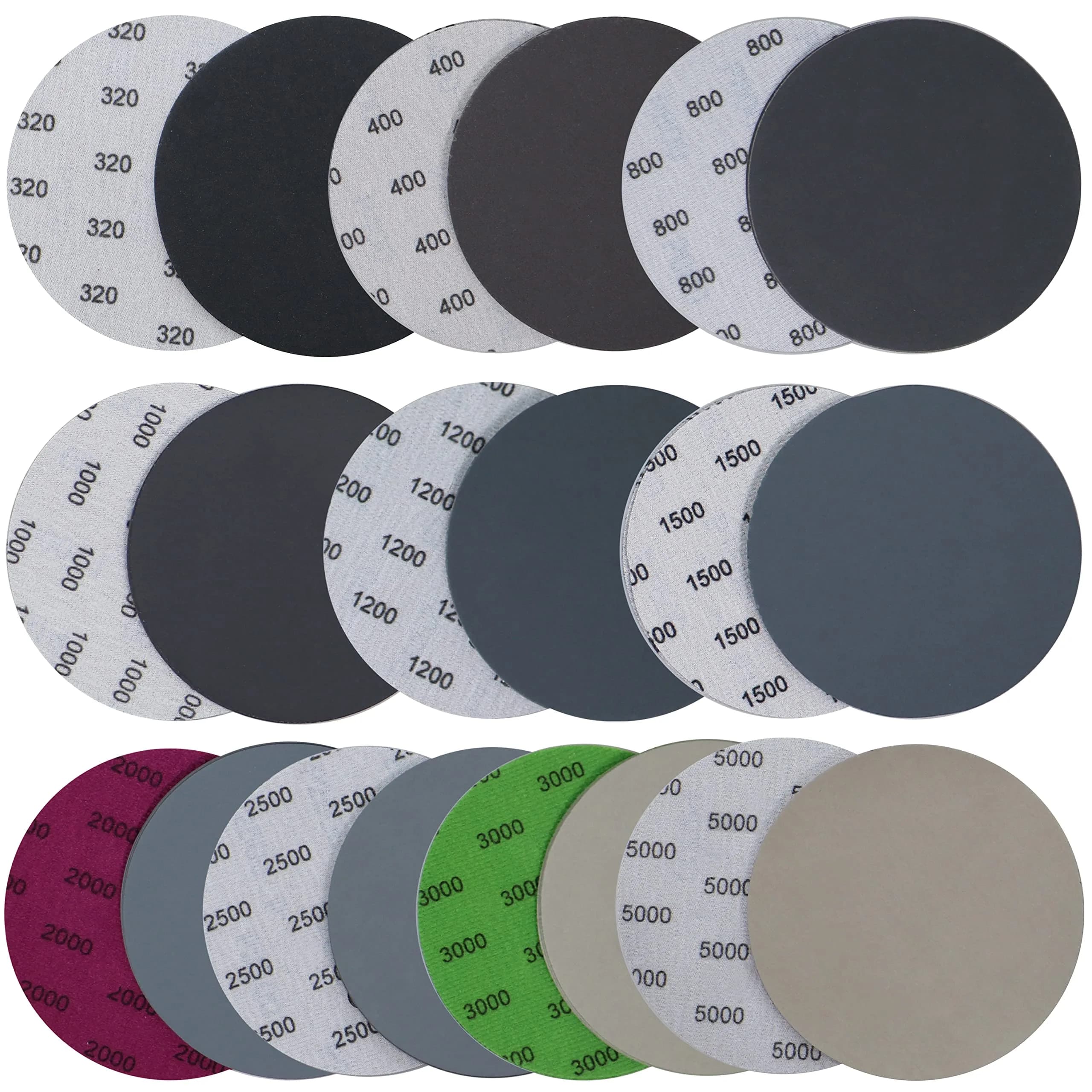 Aewio 5 Inch No Hole Sanding Discs 40PCS - 800 to 5000 Grit | Wet Dry Silicon Carbide for Orbital Sanders — #320-#5000 10Kind Grit Each 4PCS