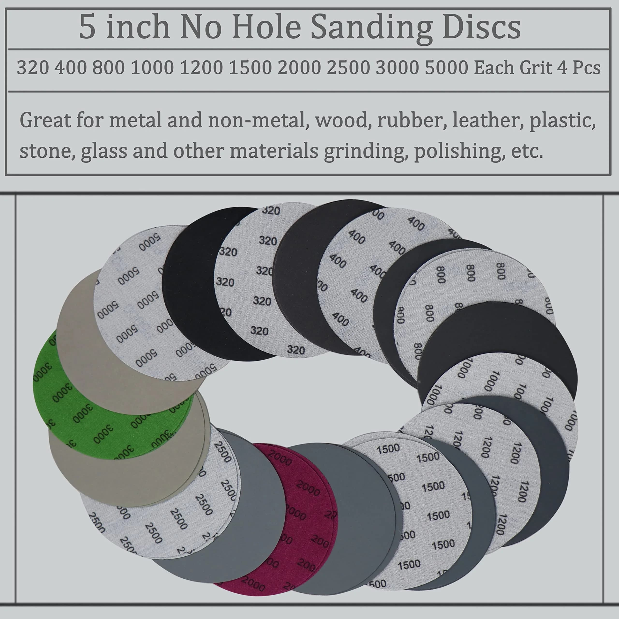 Aewio 5 inch No Hole Sanding Discs 40PCS (125mm) | Grit #320-#5000 Wet Dry Silicon Carbide for Orbital Sanders - view 6