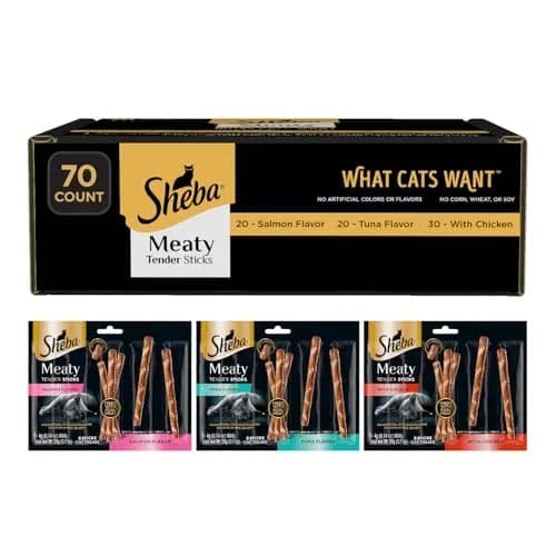 Sheba Meaty Tender Sticks Cat Treats, Chicken, Salmon & Tuna | Soft, Real Meat, 70 Count thumbnail 1