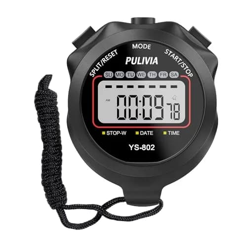 PULIVIA Digital Stopwatch Timer, 1/100-Second Accuracy, Black, Sports & Fitness thumbnail 1