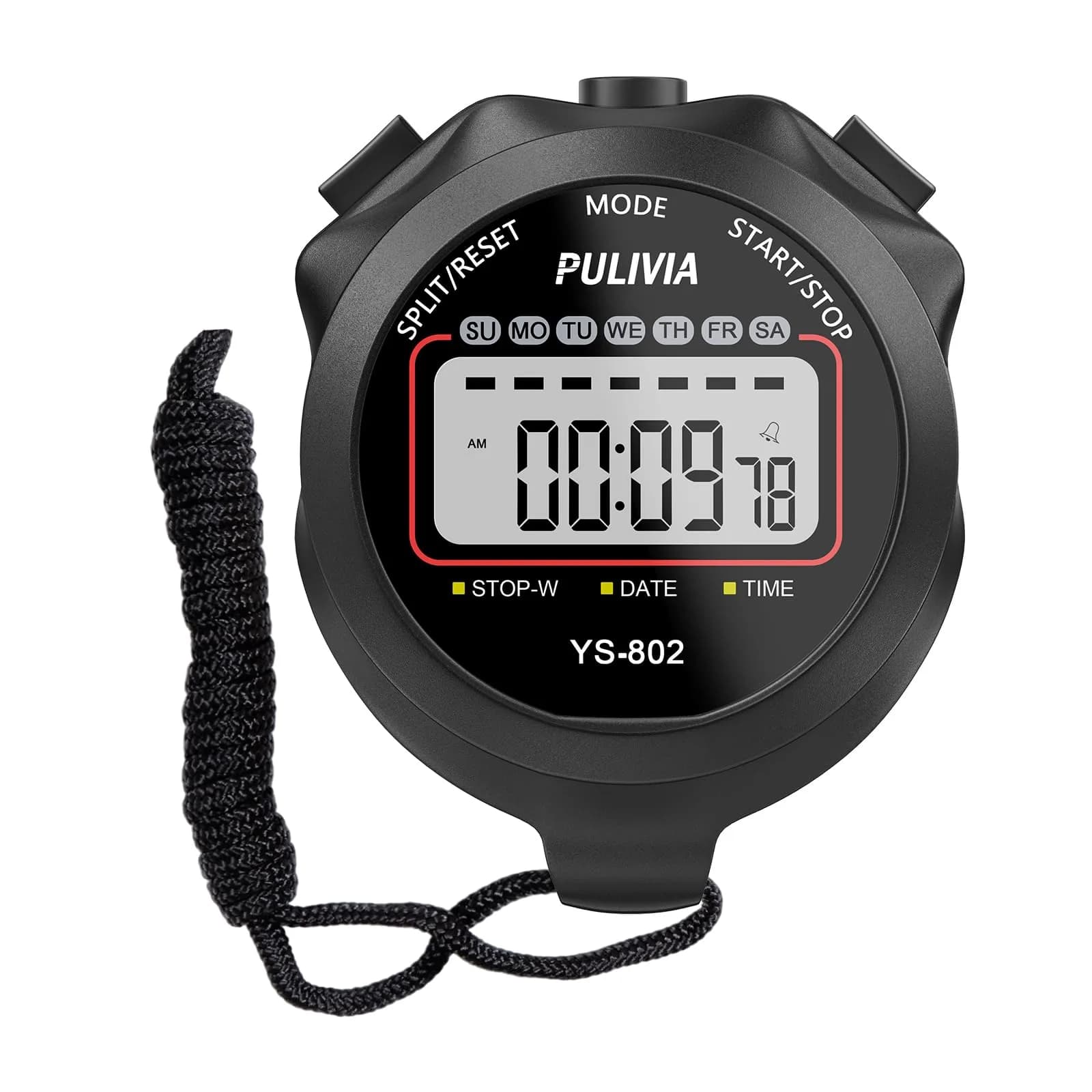 PULIVIA Digital Stopwatch Timer, 1/100-Second Accuracy, Black, Sports & Fitness