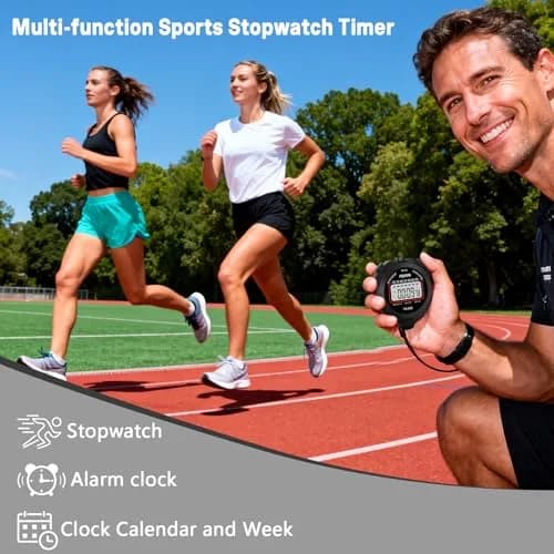 PULIVIA Digital Stopwatch Timer, 1/100-Second Accuracy, Black, Sports & Fitness thumbnail 2