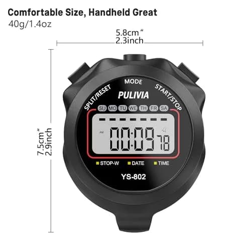 PULIVIA Digital Stopwatch Timer, 1/100-Second Accuracy, Black, Sports & Fitness thumbnail 3