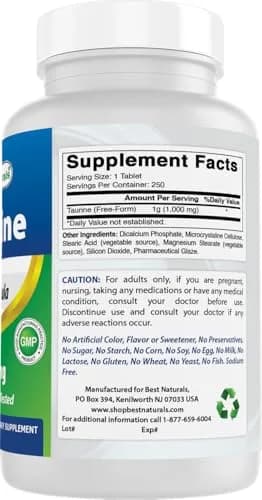 Best Naturals Taurine 1000 mg 250 Tablets | Unflavoured Dietary Supplement for Adults thumbnail 6
