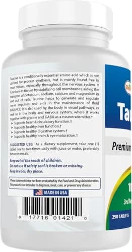 Best Naturals Taurine 1000 mg 250 Tablets | Unflavoured Dietary Supplement for Adults thumbnail 7