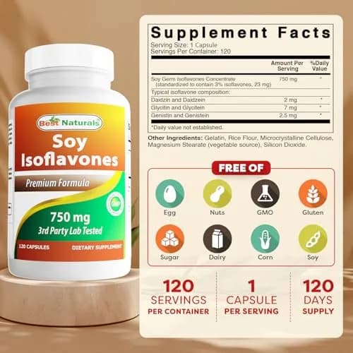 Best Naturals Soy Isoflavones 750 mg | Unflavoured Capsules for Menopause & Hormonal Balance thumbnail 2