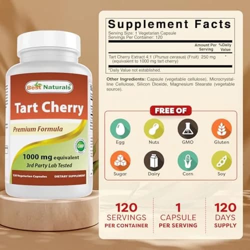 Best Naturals Tart Cherry Extract 1000 mg 360 Capsules | Antioxidant & Anti-inflammatory Support thumbnail 2