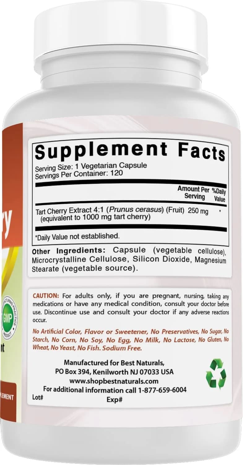 Best Naturals Tart Cherry Extract 1000 mg 240 Capsules | Antioxidant & Anti-inflammatory Support - view 6