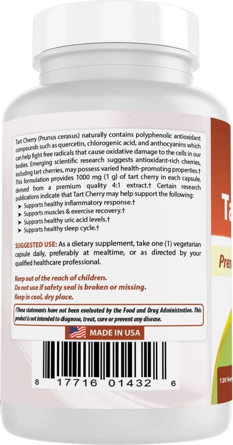 Best Naturals Tart Cherry Extract 1000 mg 240 Capsules | Antioxidant & Anti-inflammatory Support - view 7