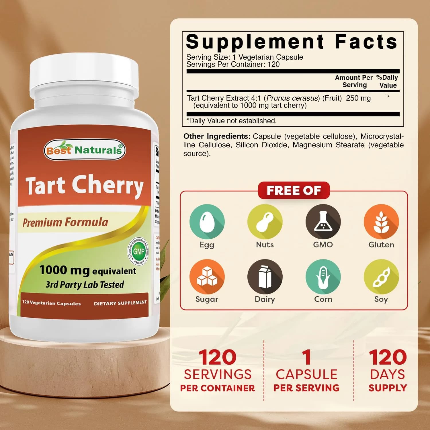 Best Naturals Tart Cherry Extract 1000 mg 240 Capsules | Antioxidant & Anti-inflammatory Support - view 2