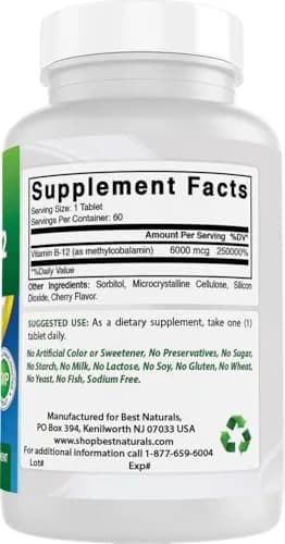 Best Naturals Vitamin B-12 as Methylcobalamin 6000 mcg | Sublingual Tablets for Energy & Nerve Support thumbnail 6