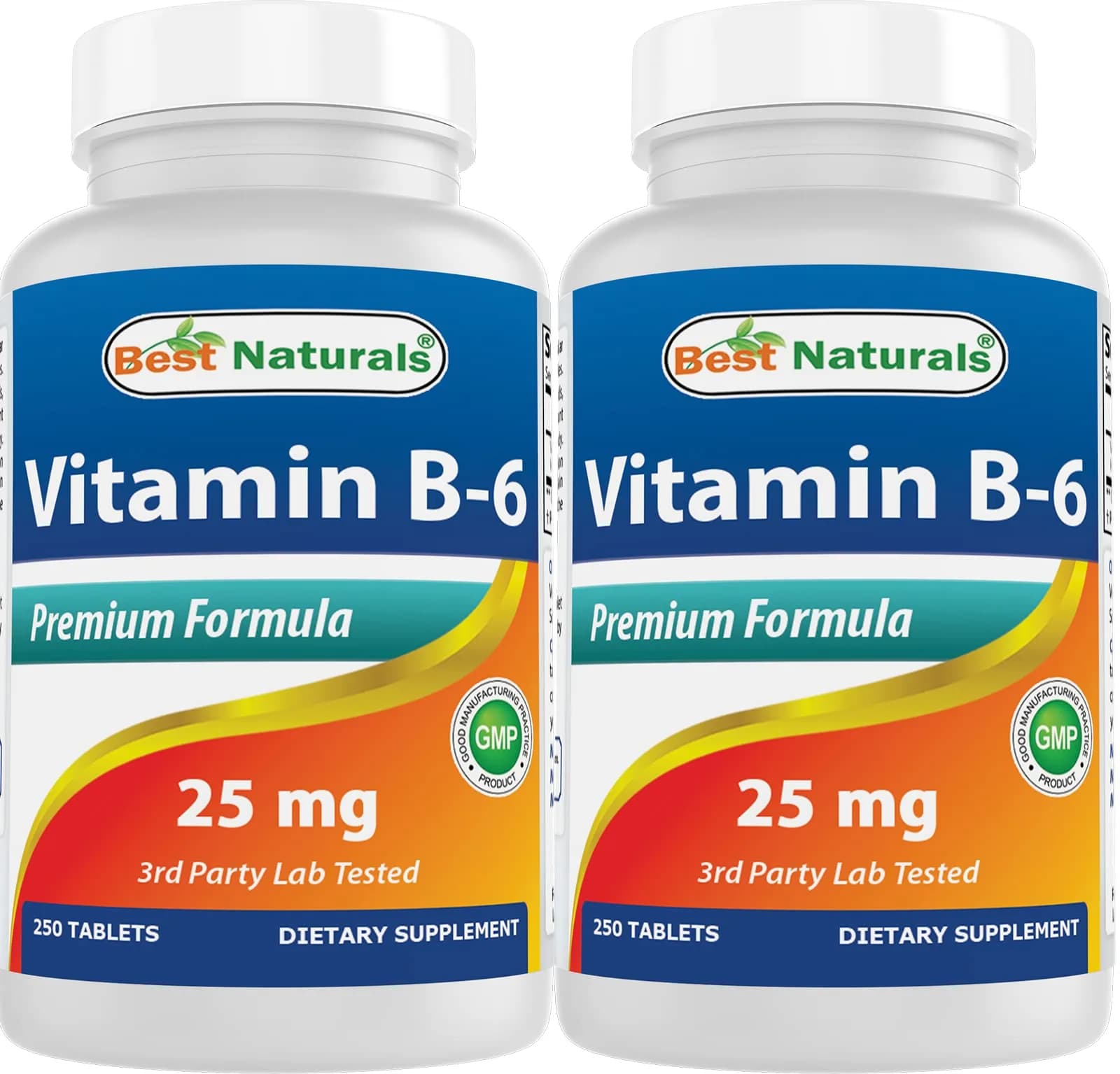 Best Naturals Vitamin B6 25mg 250 Tablets | 250 Count (Pack of 2) | Non-GMO & Gluten-Free — 25 Mg