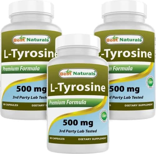 Best Naturals L-Tyrosine 500 mg 90 Capsules | Unflavoured, USA Import, GMP Certified thumbnail 1