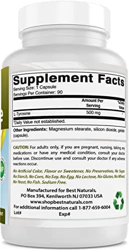 Best Naturals L-Tyrosine 500 mg 90 Capsules | Unflavoured, USA Import, GMP Certified thumbnail 6