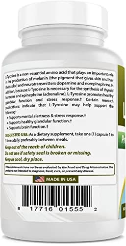 Best Naturals L-Tyrosine 500 mg 90 Capsules | Unflavoured, USA Import, GMP Certified thumbnail 7