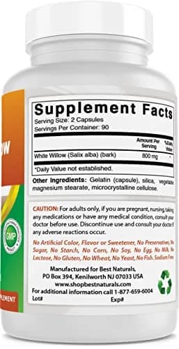 Best Naturals White Willow Bark 400 mg 180 Capsules | Supports Pain & Inflammation thumbnail 6