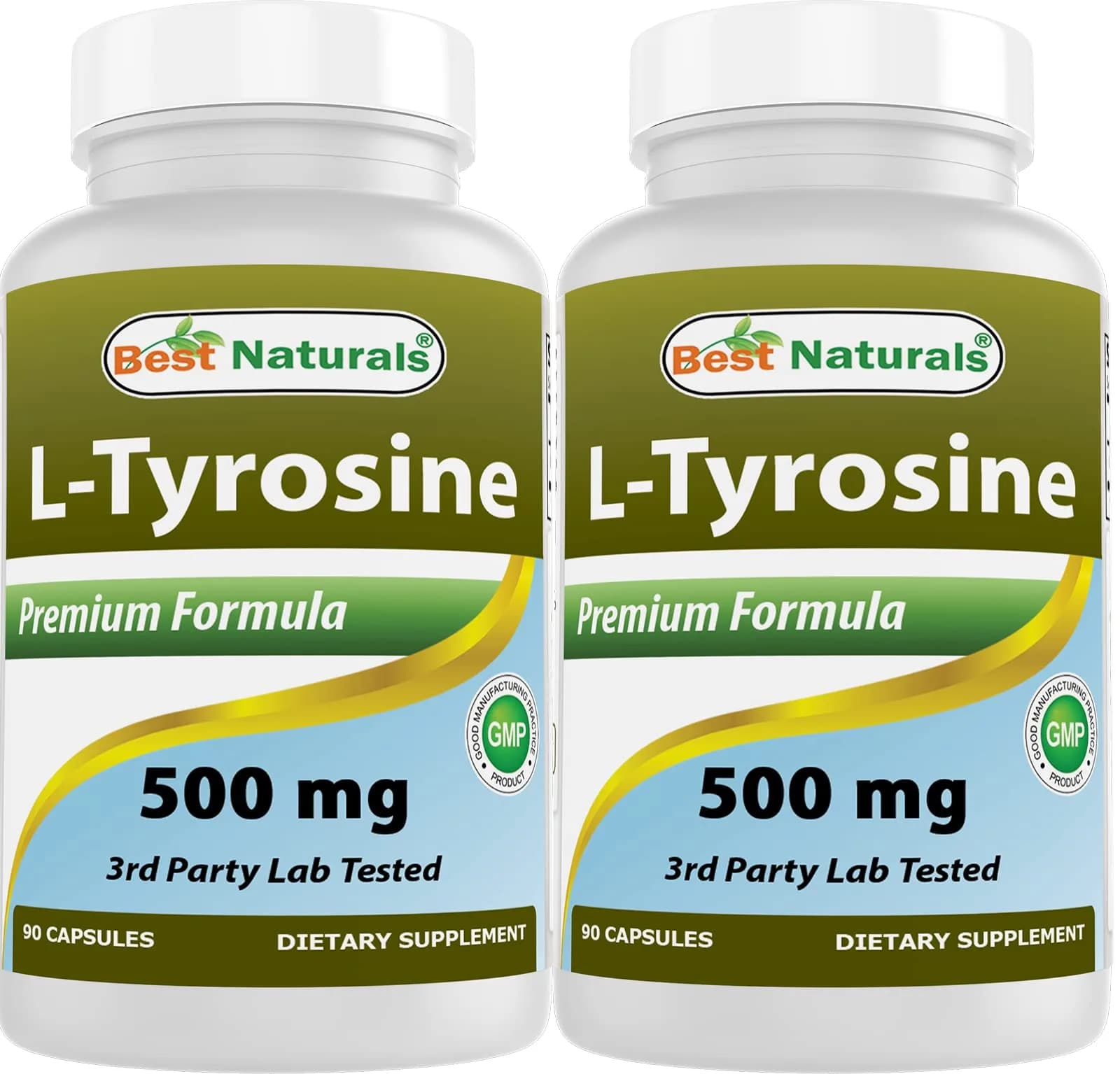 Best Naturals L-Tyrosine 500 mg 90 Capsules | Unflavoured, 2 Pack, Made in USA