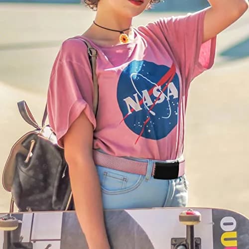 Falari Canvas Web Belt Fully Adjustable Cut to Fit Golf Belt with Flip Top Buckle - Pink | 38mm (1.5 Inch) Width thumbnail 3
