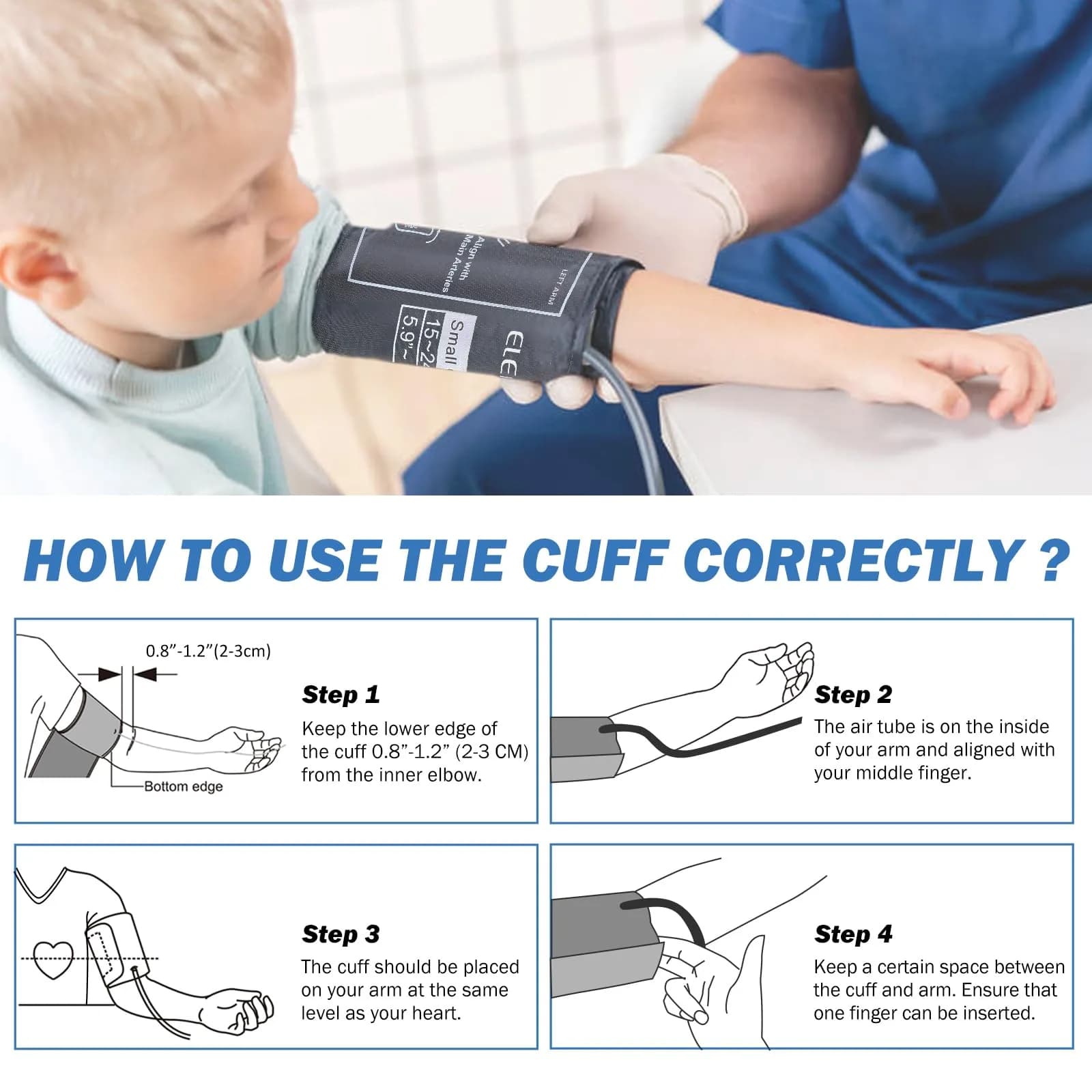 ELERA Pediatric Blood Pressure Cuff for Kids & Women - Small Child Replacement BP Cuff 15cm (5.9") | Compatible with Most Automatic Monitors - view 8