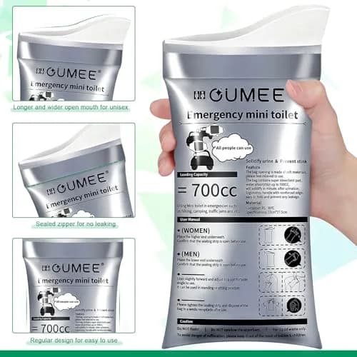 OUMEE Disposable Urine Bags 8/12/20/28 Pack | 700ml Unisex Emergency Portable Hygiene thumbnail 4