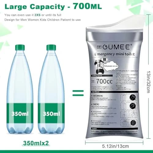 OUMEE Disposable Urine Bags 8/12/20/28 Pack | 700ml Unisex Emergency Portable Hygiene thumbnail 2