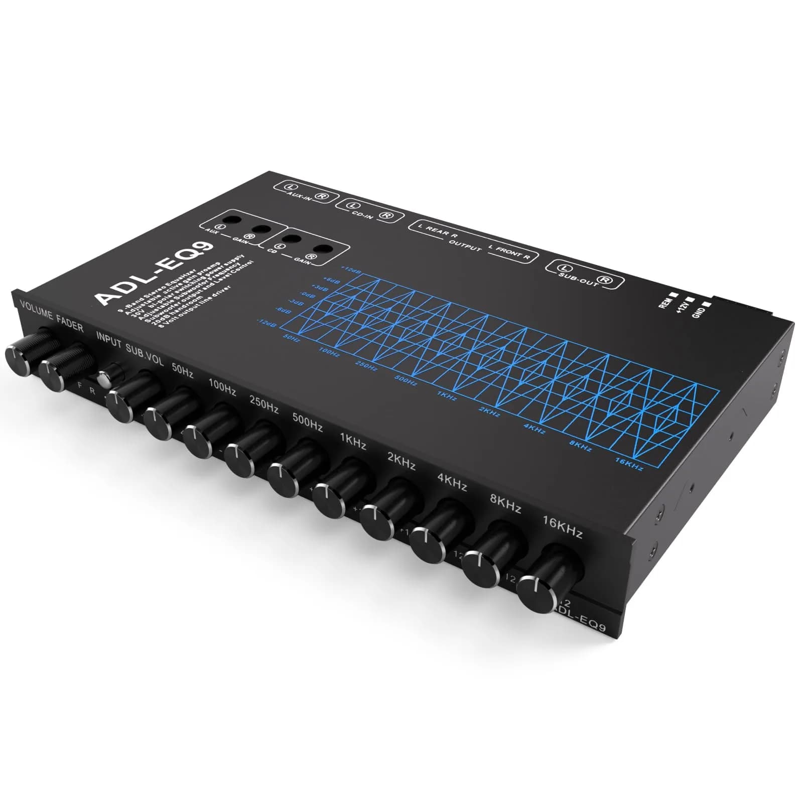 Facmogu 9-Band Car Audio Equalizer EQ with 8V RMS Line Driver, 12V DC — 9-Band