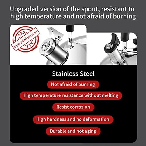 MAXCOOK 304 Stainless Steel Whistling Tea Kettle 2.1 Quart (2L) | Induction Stovetop Safe thumbnail 4