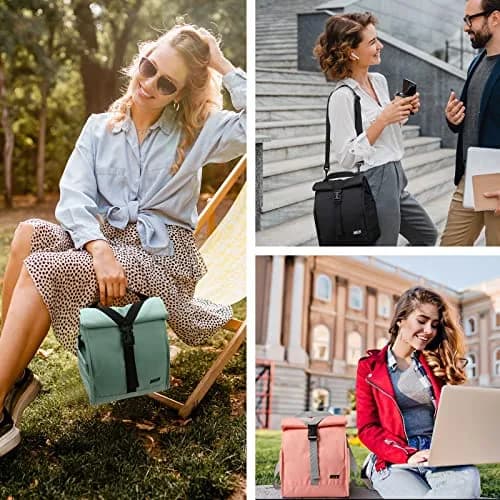 MIER Insulated Lunch Bag Roll-Top Lunchbox for Adults, Green | 9L x 6W x 15H inches (23cm x 15cm x 38cm) thumbnail 5