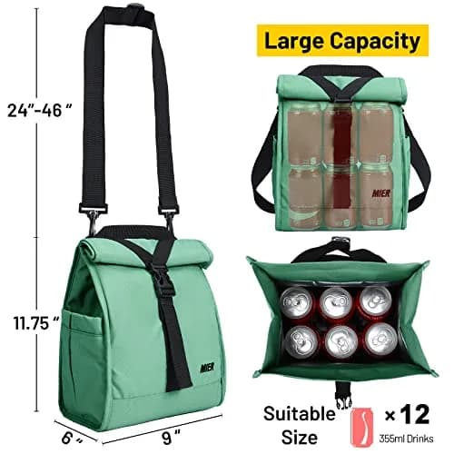 MIER Insulated Lunch Bag Roll-Top Lunchbox for Adults, Green | 9L x 6W x 15H inches (23cm x 15cm x 38cm) thumbnail 7