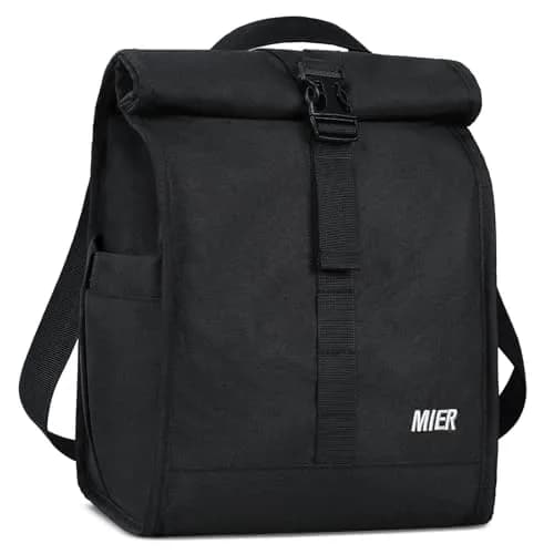 MIER Insulated Lunch Bag Roll-Top Lunchbox for Adults, Black | 16.5 L x 9 W x 11.75 D inches (426 L) thumbnail 1