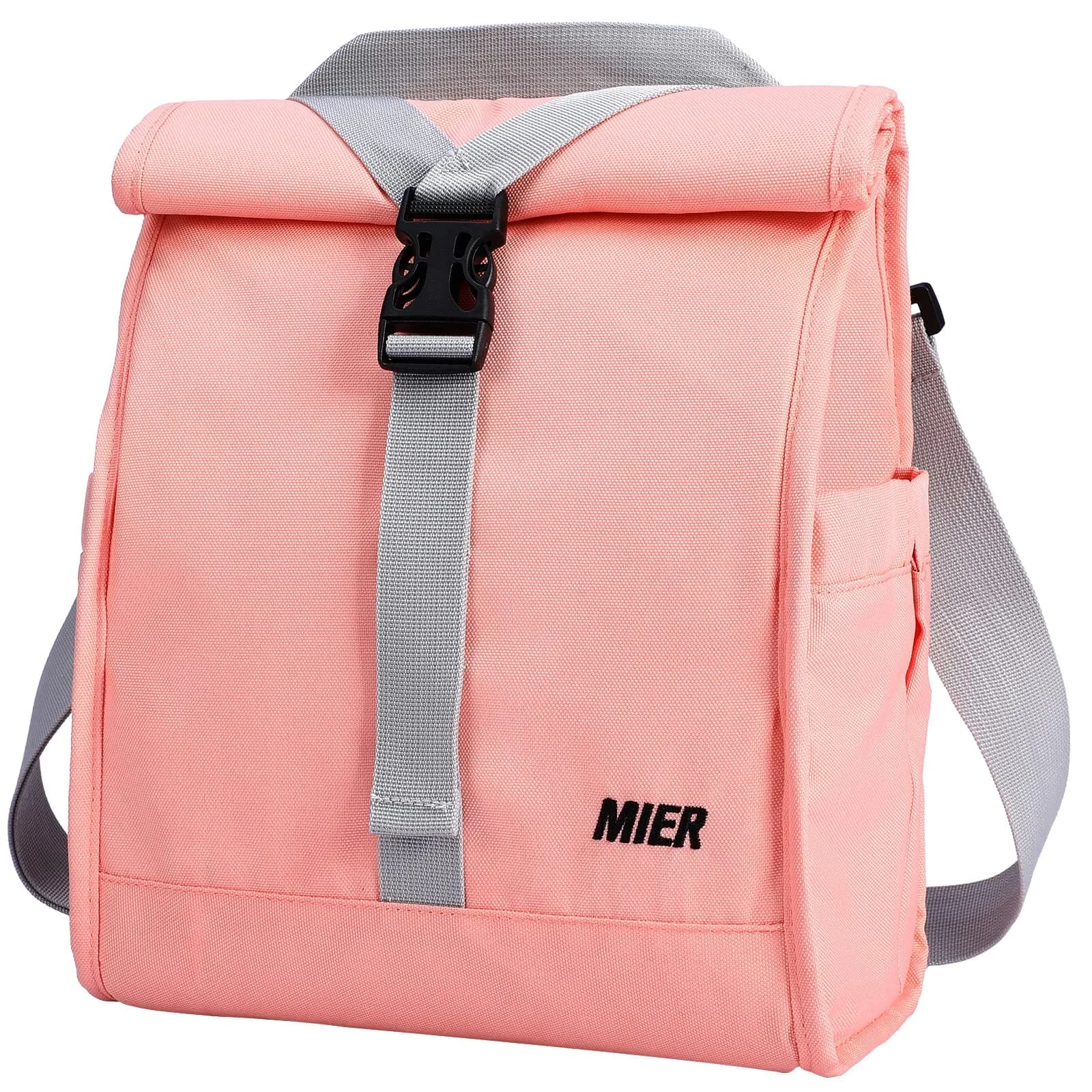 MIER Insulated Lunch Bag Roll-Top Lunchbox for Adults, Pink | 9 L x 6 W x 15 H inches (25.4 cm) — Pink