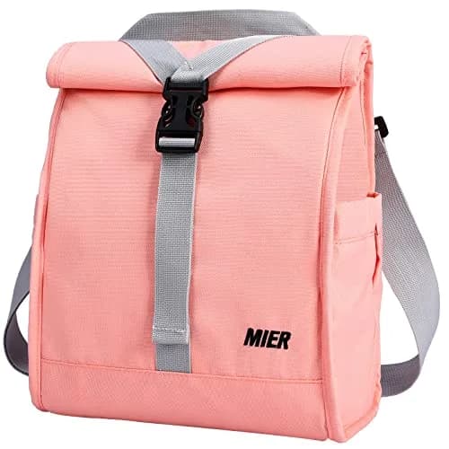 MIER Insulated Lunch Bag Roll-Top Lunchbox for Adults, Pink | 9 L x 6 W x 15 H inches (25.4 cm) thumbnail 1