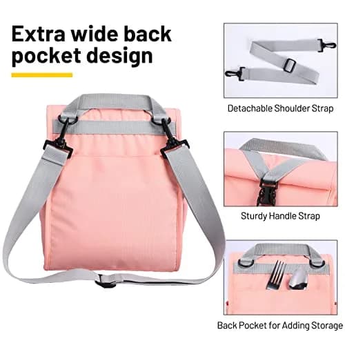 MIER Insulated Lunch Bag Roll-Top Lunchbox for Adults, Pink | 9 L x 6 W x 15 H inches (25.4 cm) thumbnail 4