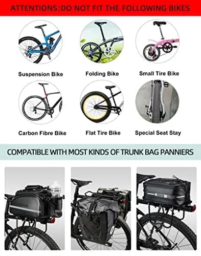 ROCKBROS Rear Bike Rack Adjustable 165 lbs Capacity | Tool-Free Quick-Release Bike Back Rack thumbnail 7