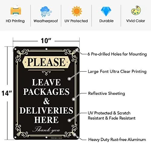 Faittoo Please Leave Packages and Deliveries Here Sign, 14 x 10 Inch Reflective Aluminum Sign, UV Protected and Weatherproof thumbnail 2